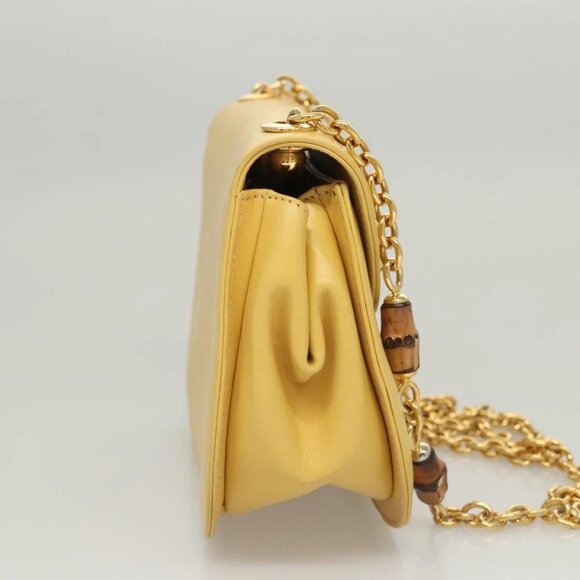 GUCCI Bamboo Chain Shoulder Bag Leather Yellow 001 115 1497 Auth ep8600 - Picture 6 of 16